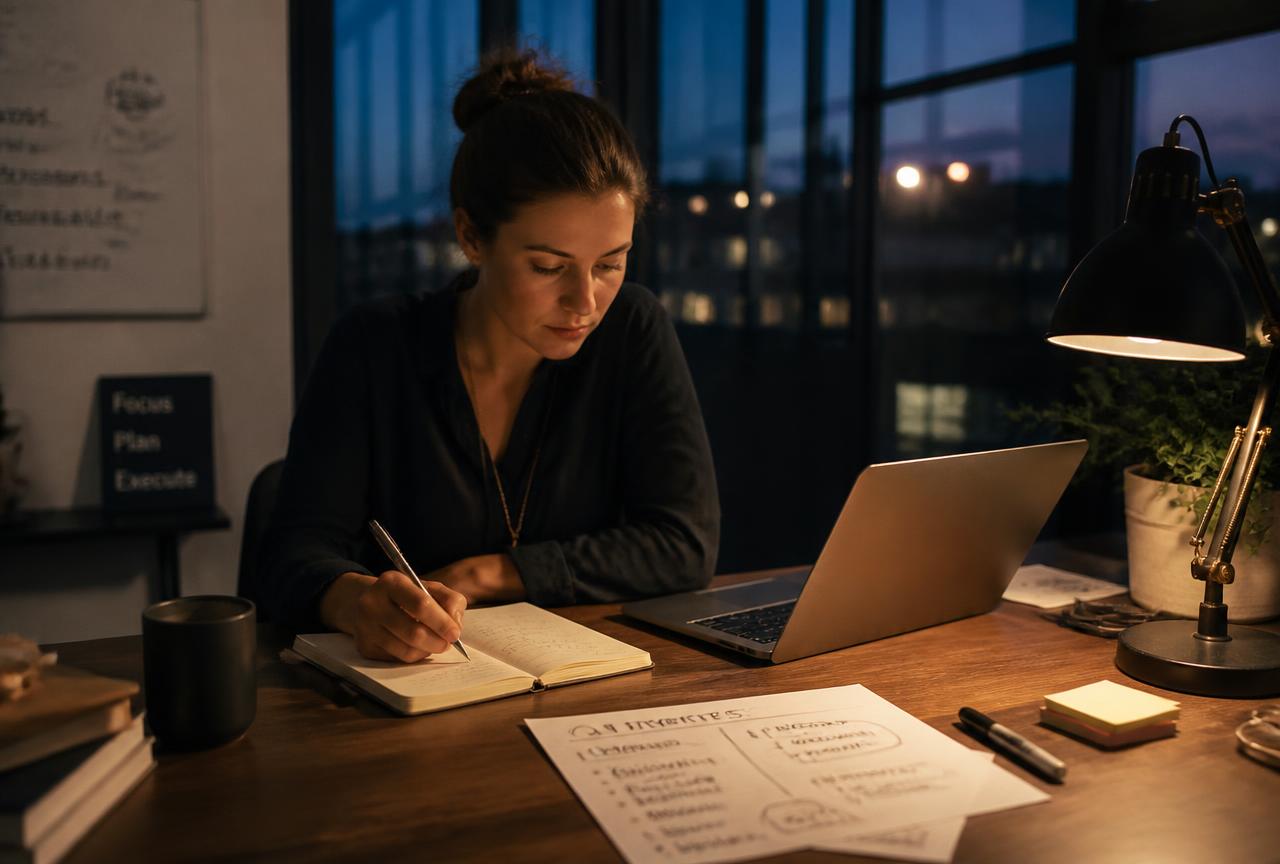 A founder reviewing venture decisions at a desk